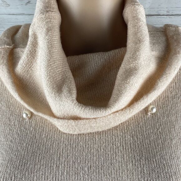NWT Bongo Cropped Sweater Peachy Pink Faux Pearl Cowl Neck - Picture 2 of 12